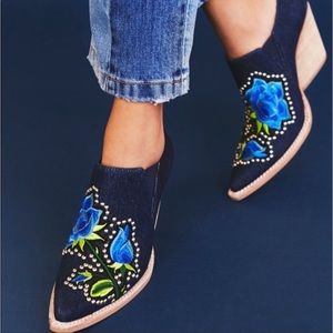 Jeffrey Campbell for Free People Knock Out Denim Studded Floral Booties Western